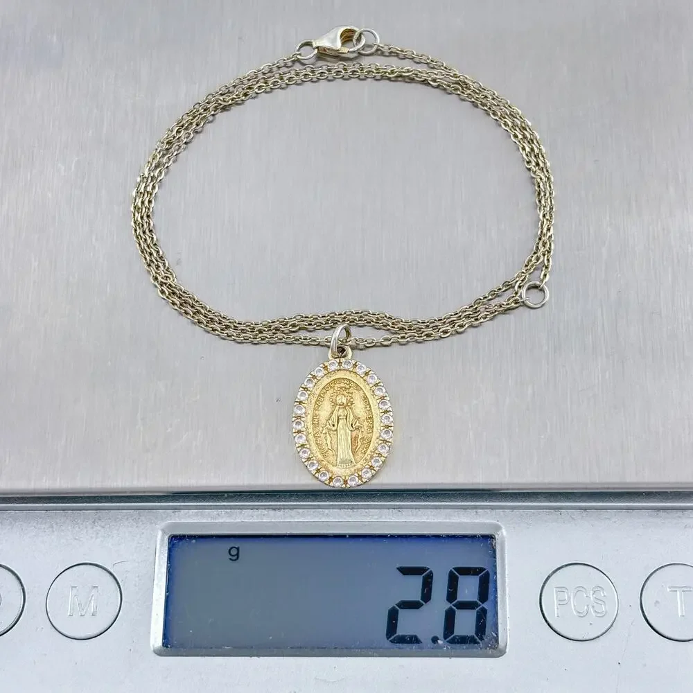 Vintage Sterling Silver 925 Miraculous Medal Necklace 15.5-17.5